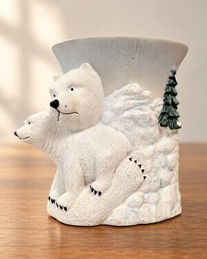 Pfaltzgraff Winter Frost Vintage Polar Bear Pillar Candle Holder